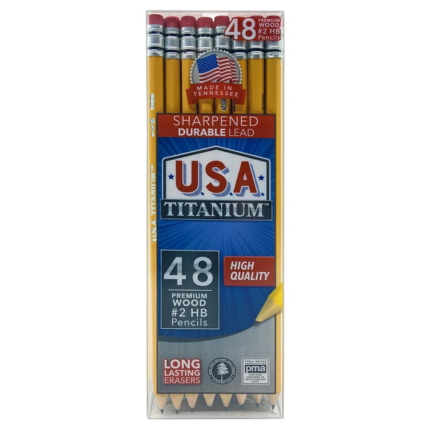 USA Titanium Premium Yellow No.2 Pencils 48 Count Sharpened Woodcase