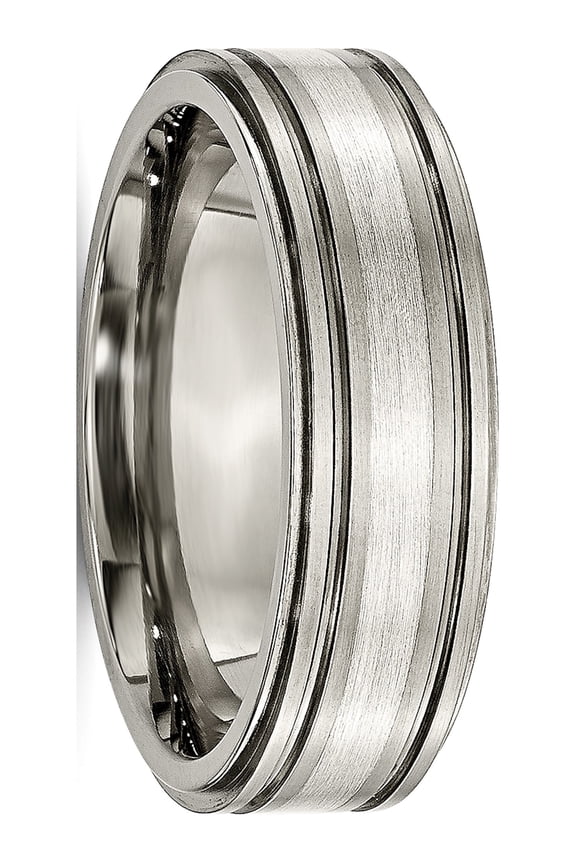 USA - Titanium w/ Argentium .925 Silver Inlay Ridged Edge 7mm Band