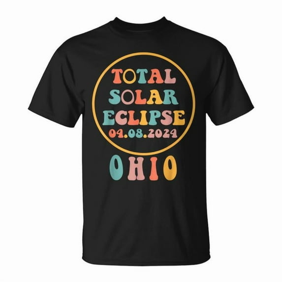 USA Total Solar Eclipse April 8 2024 Retro Groovy Graphic Tee Unisex Adult Cotton Shirt for Ohio Viewing Event, Vintage Style Casual Outfit, Astronomy Gift Idea, Size XL, Color Black
