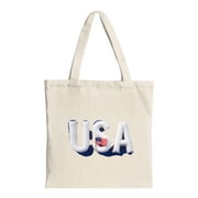 USA Tote Bag - Bold 3D Letters with American Flag in A Stylish Canvas Bag for Shopping Travel & Parties Reusable & Multifunctional