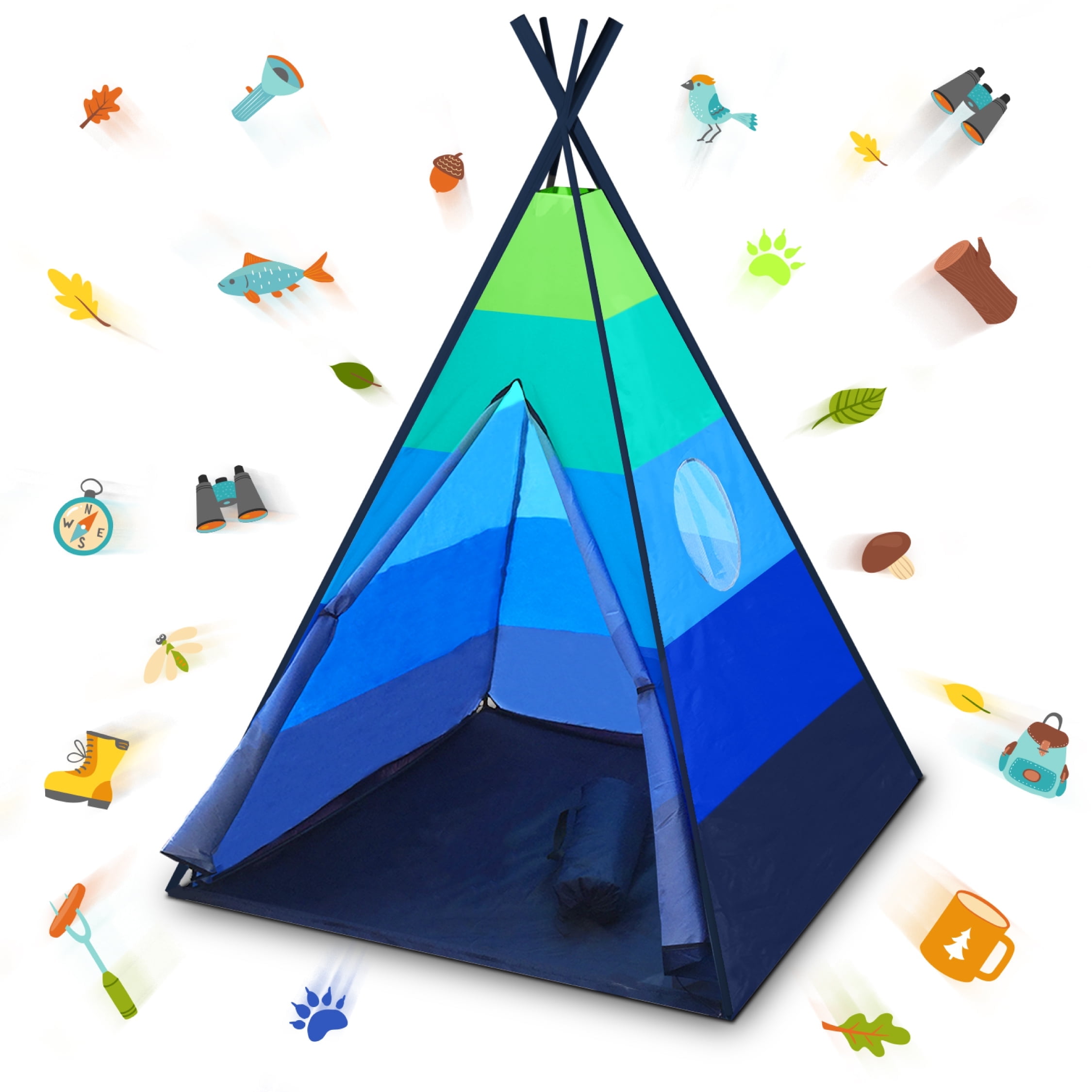 Blue Polyester Indoor Outdoor Kids Teepee Tent with Carry Bag