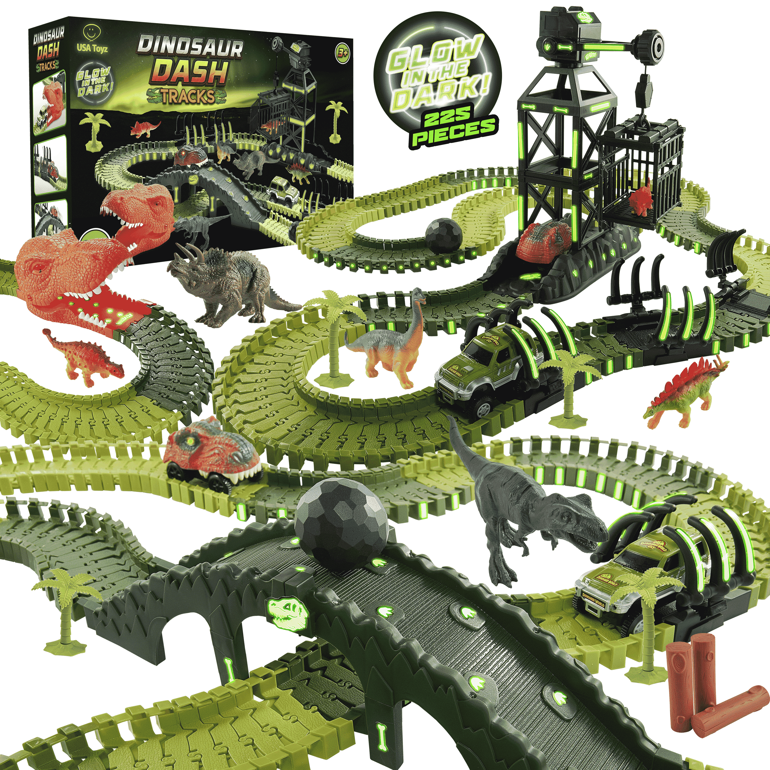 USA Toyz Dinosaur Race Track STEM Playset 225 Pieces Summer Toy for Kids Ages 3+