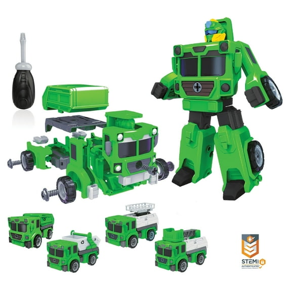 USA Toyz Green Truck Bots Dump Truck Transforming Robot Vehicles Toys for Kids Ages 3+