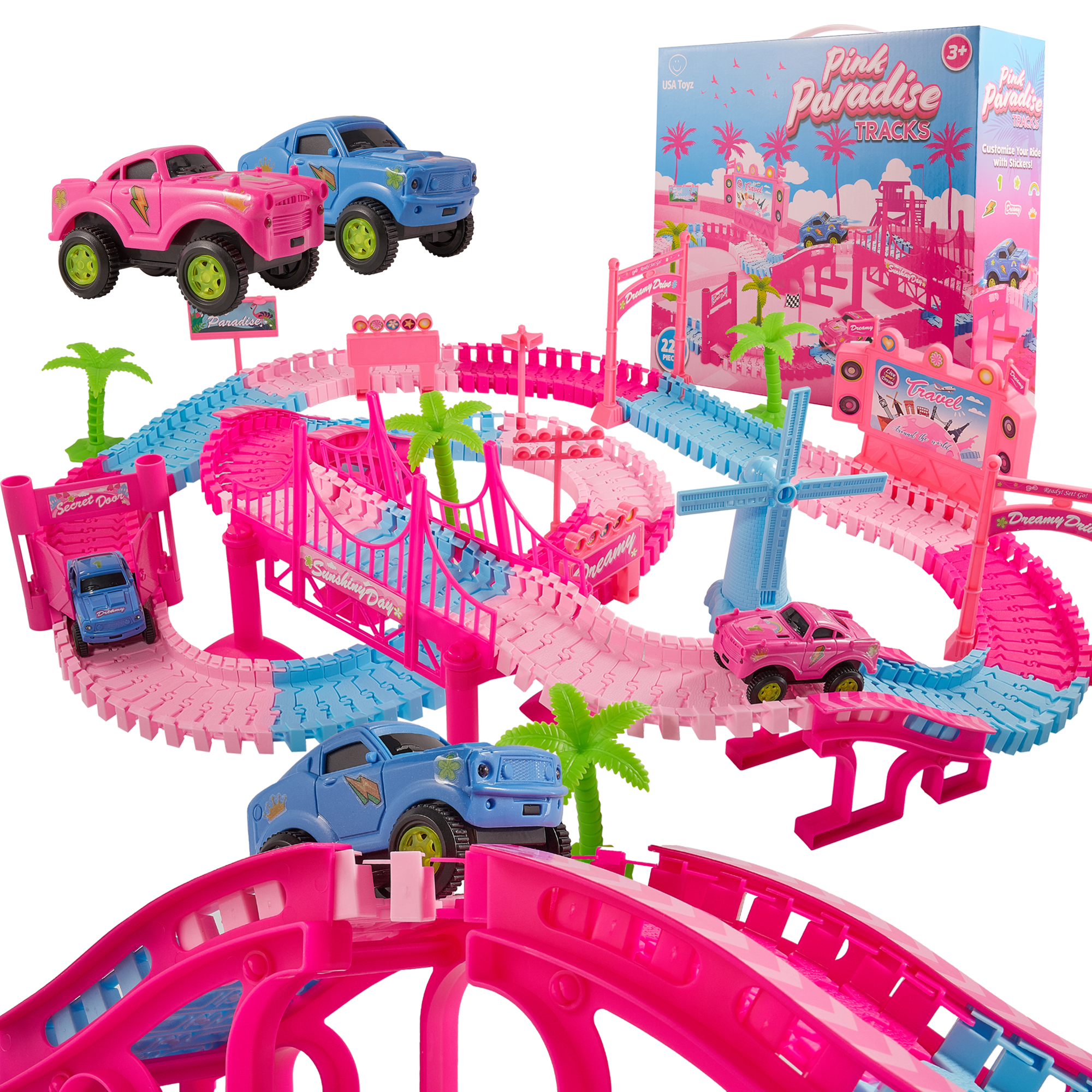 USA Toyz Pink Paradise Adventure Tracks – 225pc Vehicle Playset