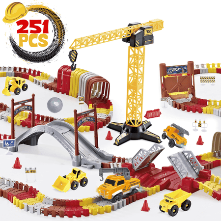 USA Toyz Snap Trax Vehicle Playset Construction Track Set with LED Cars STEM Toy 251 Piece Age 3+