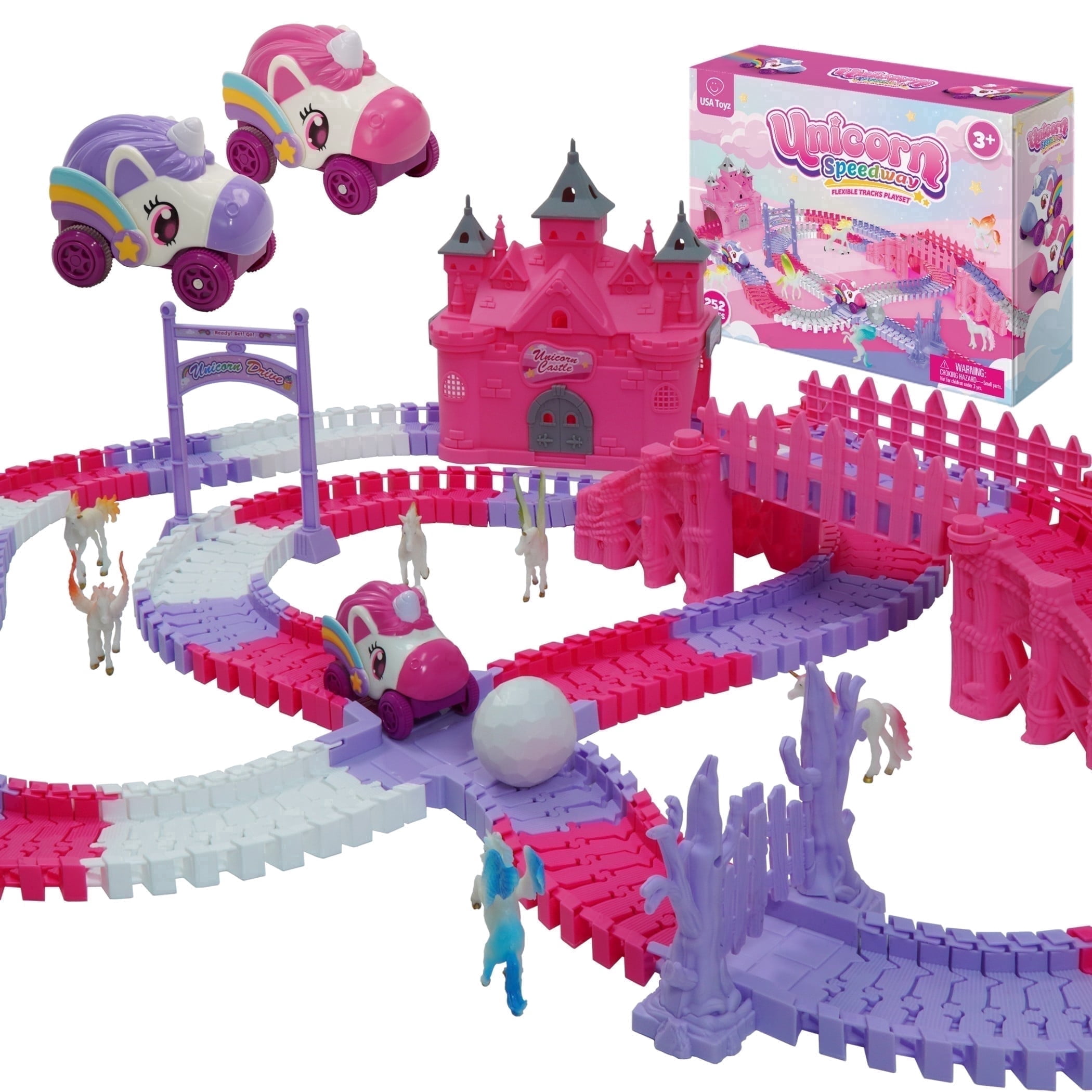USA Toyz Unicorn Speedway Tracks – 252pc Vehicle Playset STEM Snap