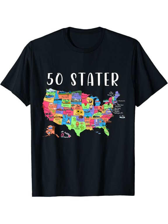 USA Travel Gift Visit 50 States Map T-ShirtMen and women, Black T-shirt, size: Extra large