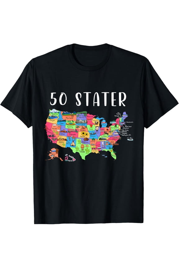 USA Travel Gift Visit 50 States Map T-ShirtMen and women, Black T-shirt, size: Extra large
