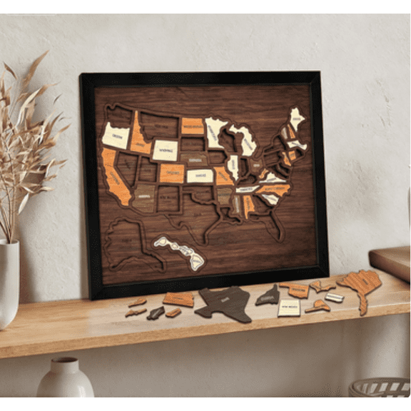 USA Travel Map, 11.81 x 9.45 Inch, Wooden USA Map Puzzle, Perfect For Couples and Families Gift