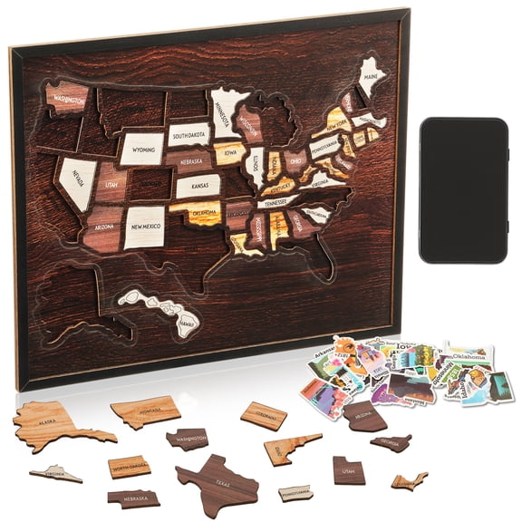 USA Travel Map 11.81x9.72 inch Wooden USA Map Puzzle For Couple and Family Present for Living Room Office Tabletop Wall