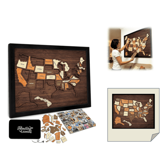 USA Travel Map Puzzle, 11.81 x 9.45 Inch Wooden USA Travel Map Puzzle Interactive Decor for Home Living Room Desktop and Family Leisure Activity Use