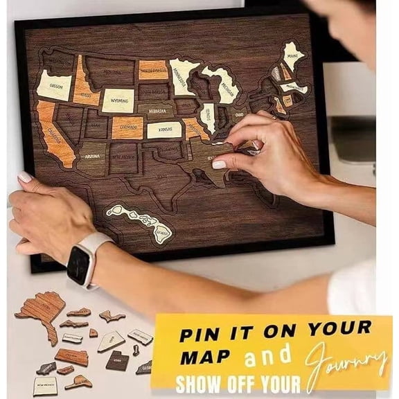 USA Travel Map Puzzle, Wooden & Educational Geography Puzzle, USA Travel Map Puzzle, Durable Pieces & Fun Learning Wooden Jigsaw, Fun Puzzle for Little Ones, Adults, Home Decor.