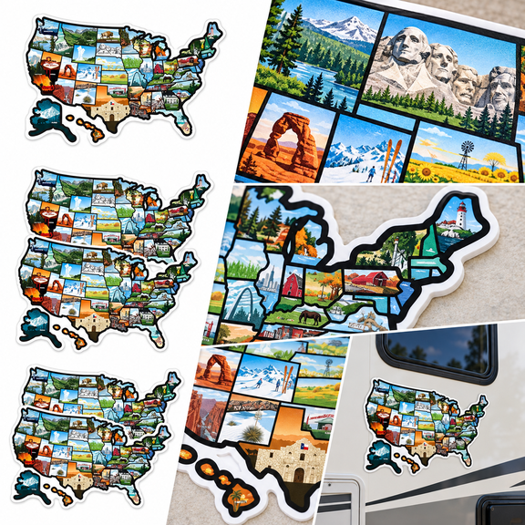 USA Travel Map Sticker for RV, 3 Pack 50 States Adventure Tracker ...