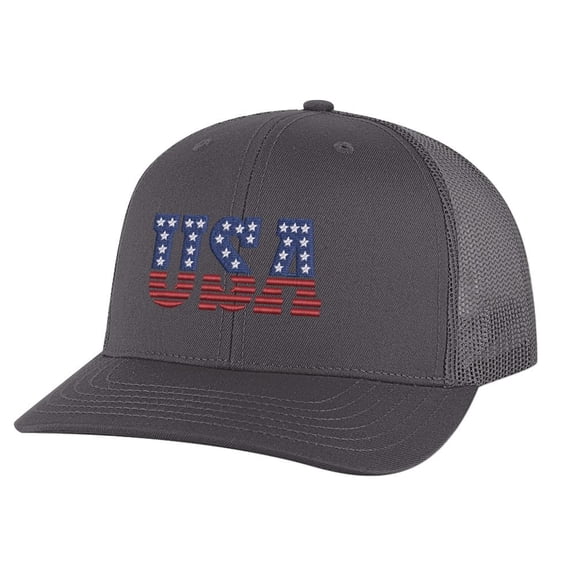USA Trucker Hat - Embroidered American Flag Snapback - Patriotic Mesh Cap for Patriots (Charcoal)