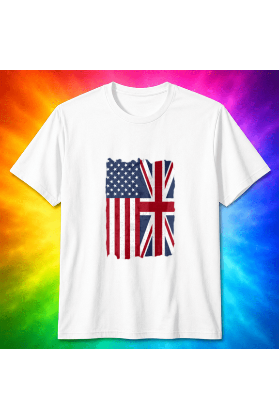 USA UK Flag Split Distressed T-Shirt, for men & women, S-5XL