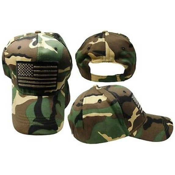 USA US America American Flag WOODLAND CAMO Patch MILITARY TRUMP 2024 Cap Hat