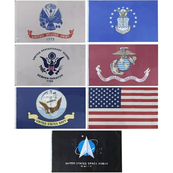 USA & United States Military 7 Flag Set 3'x5' 100D Nylon (Box) LICENSED