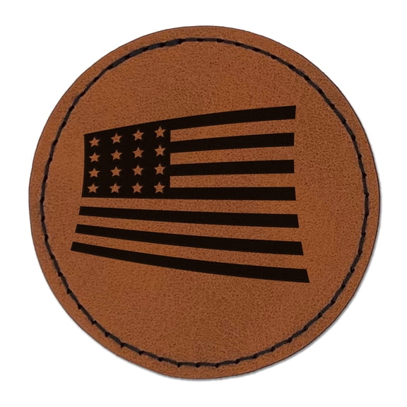 USA United States of America Flag Fun 2.5" Faux Leather Round Engraved Iron-On Patch - Brown