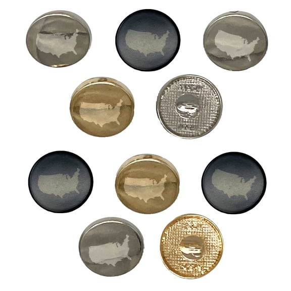 USA United States of America Solid Set of 10 Metal 0.6" (15mm) Sewing Shank Round Buttons - Gold Color