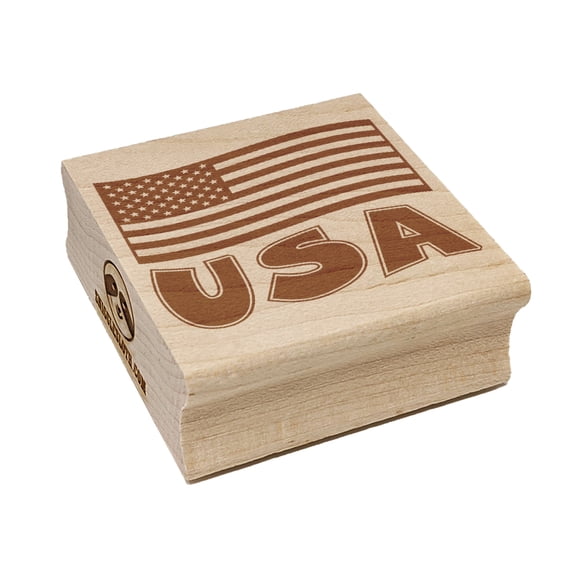 USA United States of America with Waving Flag Cute Square Rubber Stamp Stamping Scrapbooking Crafting - Small 1.25in
