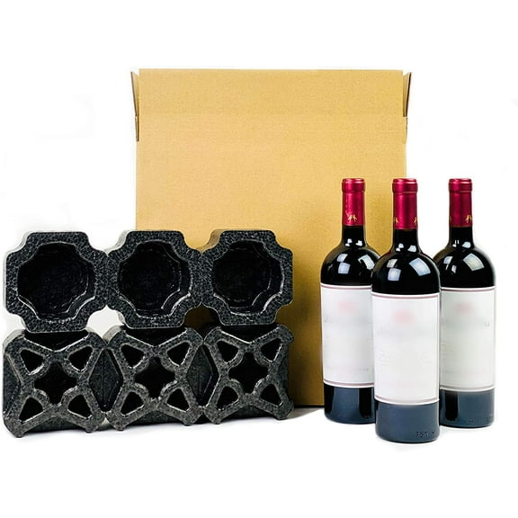 USA Universal Triple Bottle Wine Shipping Box - 4 Pack - All-in-One Protective Wine Shipper with Recycled PE Foam - Eco-Friendly, Recyclable, Secure Wine Packaging