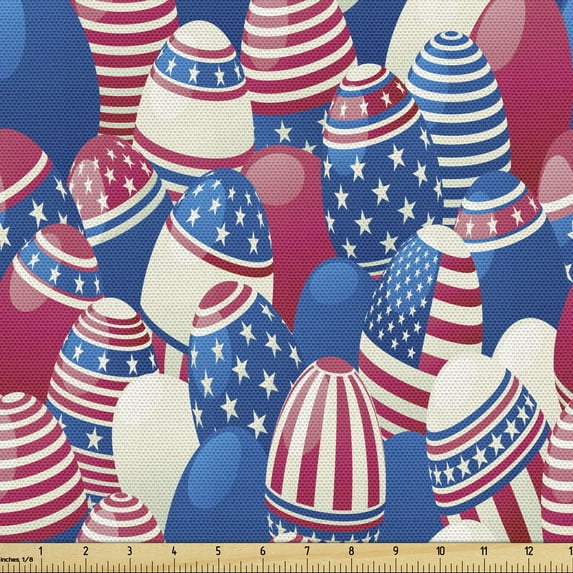 USA Upholstery Fabric by the Yard, Traditional Easter Eggs with American Flag Pattern Motherland Print, Decorative Fabric for DIY and Home Accents, 1 Yard, Navy Blue White Red by Ambesonne