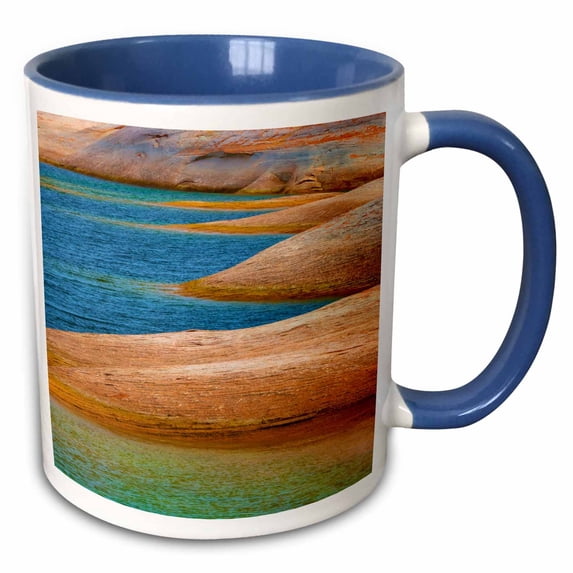 USA, Utah, Glen Canyon NRA. Rocky shoreline of Lake Powell. 15oz Two-Tone Blue Mug mug-209202-11