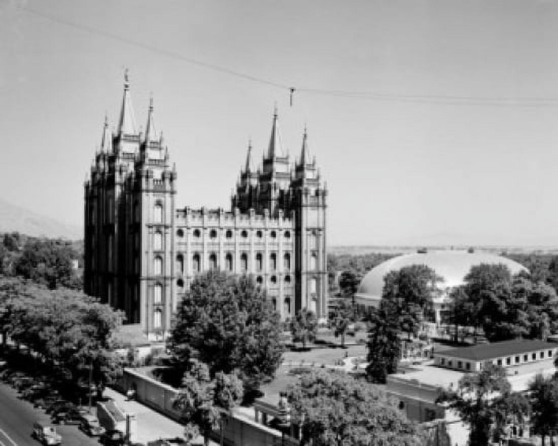 USA Utah Salt Lake City Mormon Temple high angle view Canvas Art - (18 x 24)