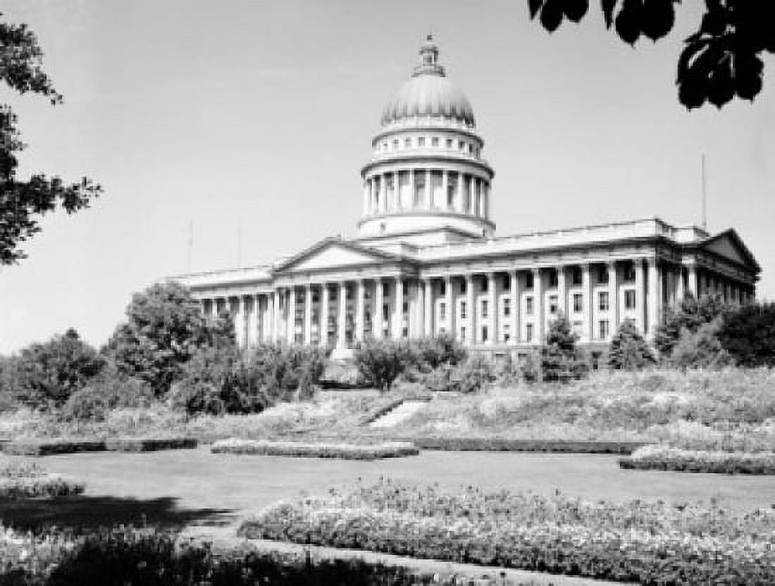 USA Utah Salt Lake City Utah State Capitol with flower gardens Canvas Art - (24 x 36)