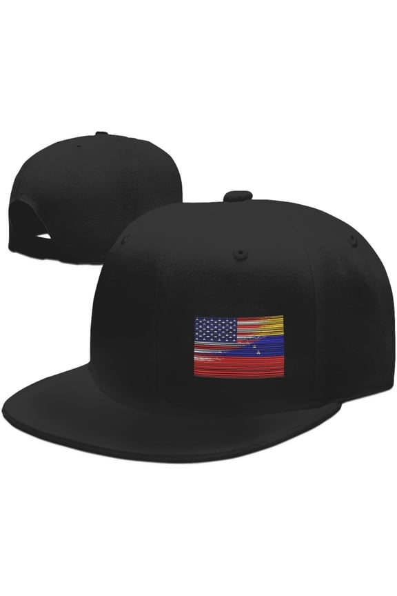 USA Venezuela Flag Hats for Men and Women Flat Bill Baseball Cap Adult Adjustable Trucker Black