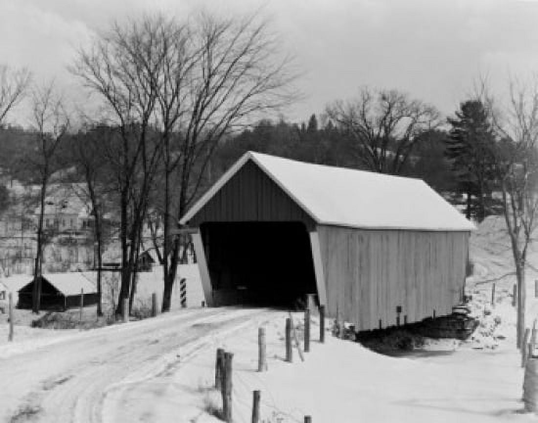 USA Vermont Covered bridge in winter Canvas Art - (24 x 36)