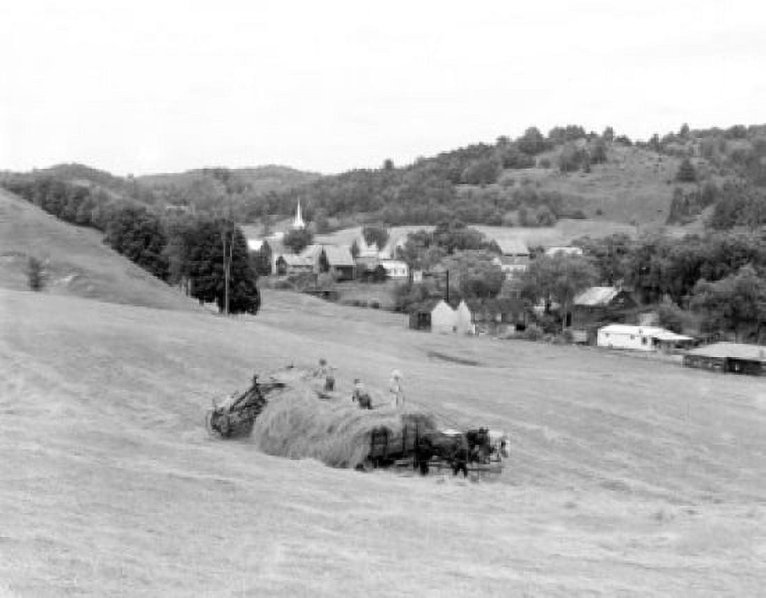 USA Vermont East Corinth farmers on field during harvest Canvas Art - (18 x 24)