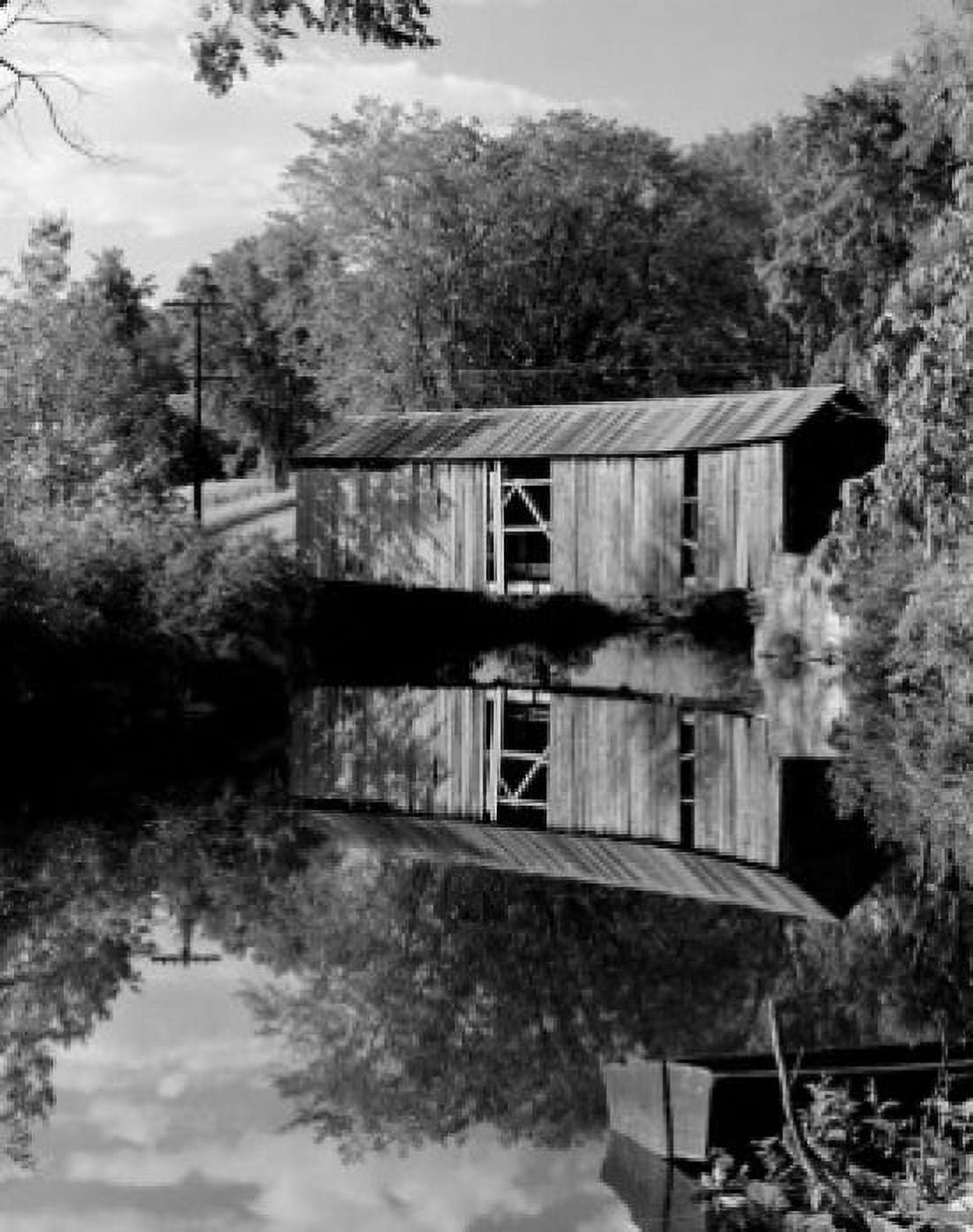 USA Vermont Fairfield covered bridge reflecting in lake Canvas Art - (24 x 36)