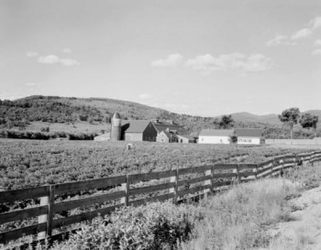 USA Vermont Guildhall Farm view with plank fence and field of potatoes Canvas Art - (24 x 36)