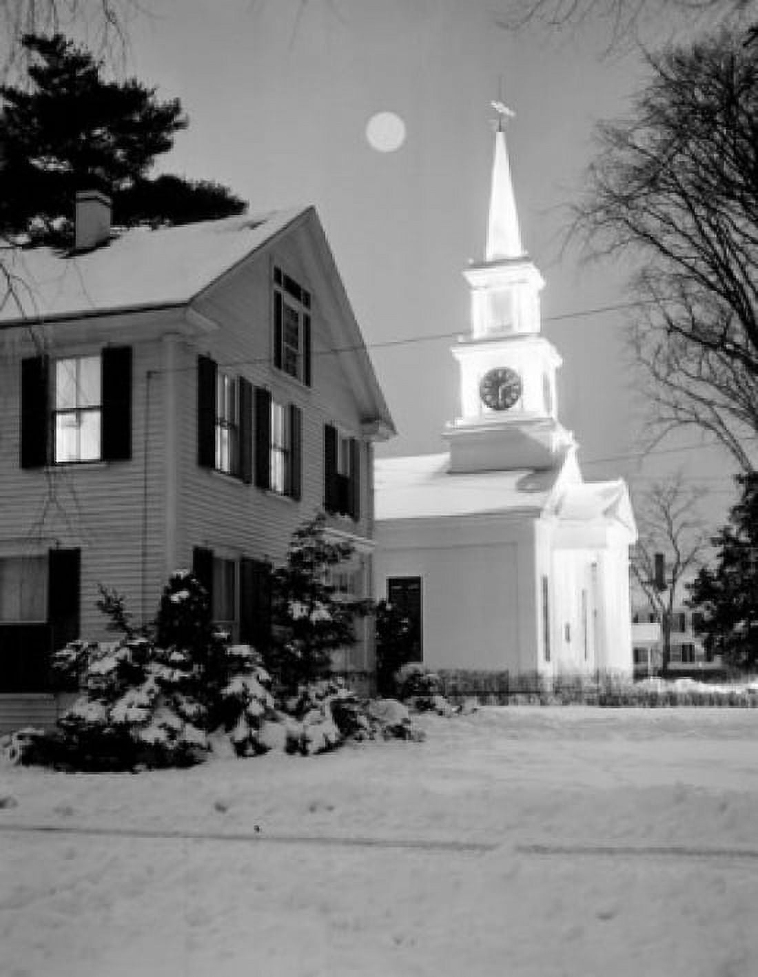 USA Vermont Manchester Congregational Church night scene with moon Canvas Art - (24 x 36)