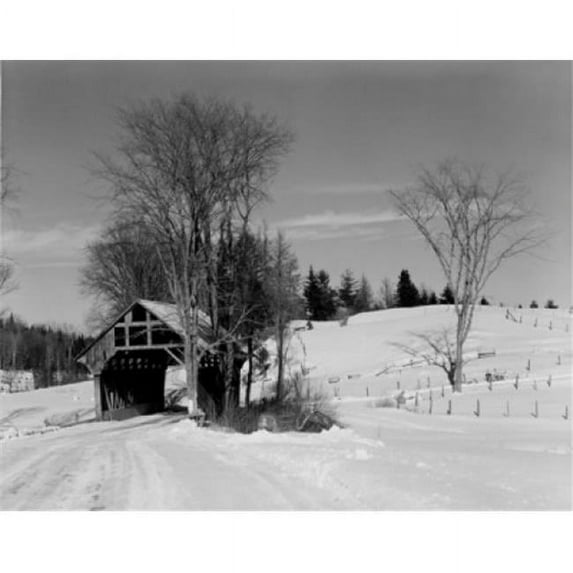 USA Vermont Winter Scene of Covered Bridge Near Irasburg Poster Print - 18 x 24 in.