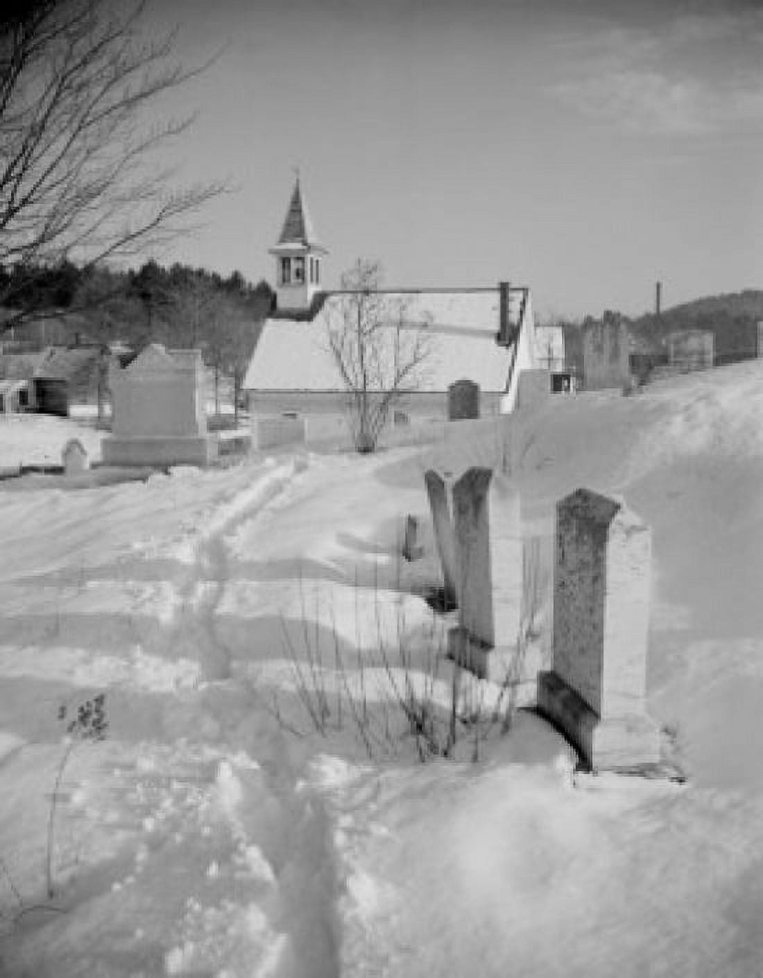USA Vermont church and graveyard in snow Canvas Art - (24 x 36)