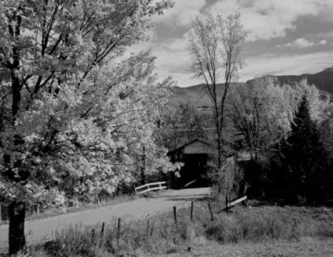 USA Vermont near Underhill Flat covered bridge and road Canvas Art - (18 x 24)
