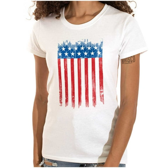 USA Vertical Distressed American Flag Womens Slim Fit Graphic Tee Brisco Brands X