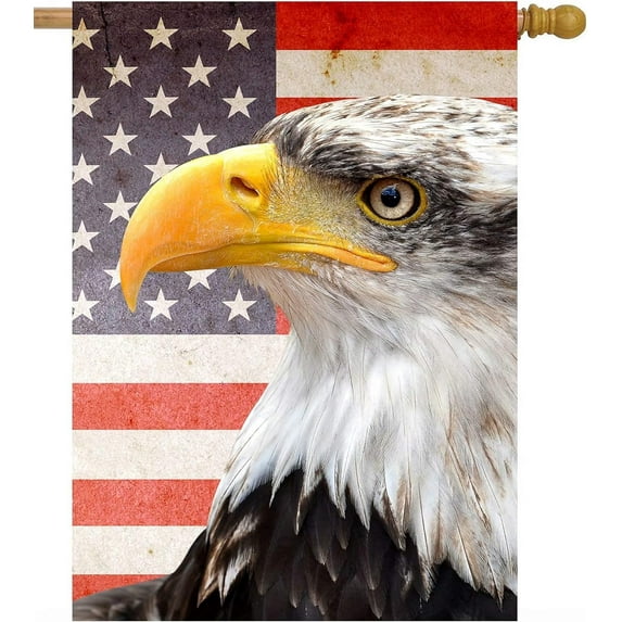 USA Vintage American Flag Bald Eagle 4th of July Memorial Independence Day House Flag 28 x 40 Inch, Double Sided Large Garden Yard Welcome Flags Banners for Home Lawn Patio Outdoor Decor
