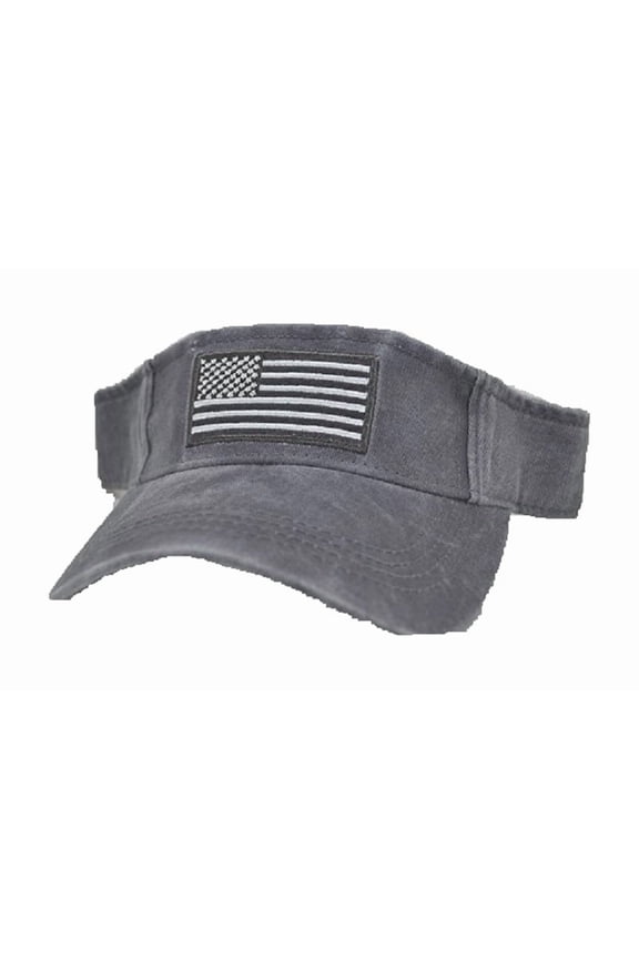 USA Visor American Flag Hat Patriotic Sun Cap Gray Grey
