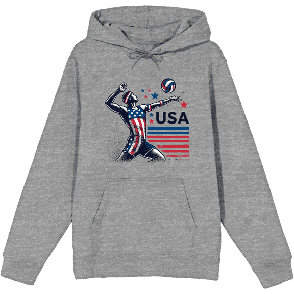 USA Volleyball Adult Heather Gray Long Sleeve Hoodie-Large