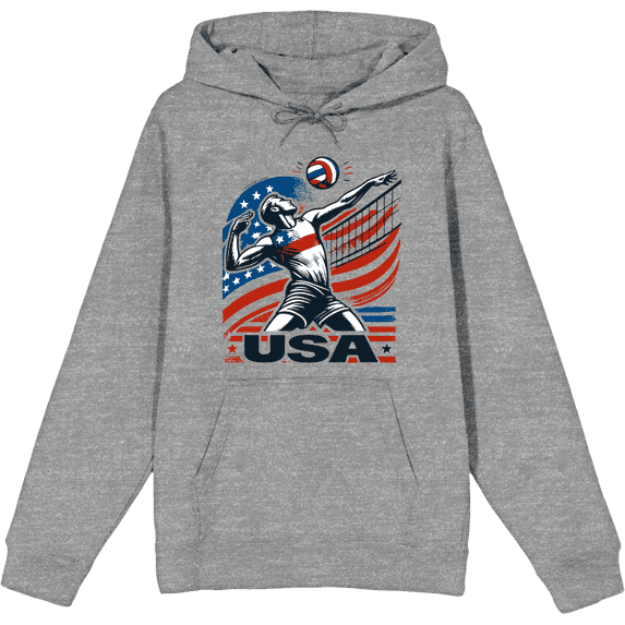 USA Volleyball Adult Heather Gray Long Sleeve Hoodie-Medium