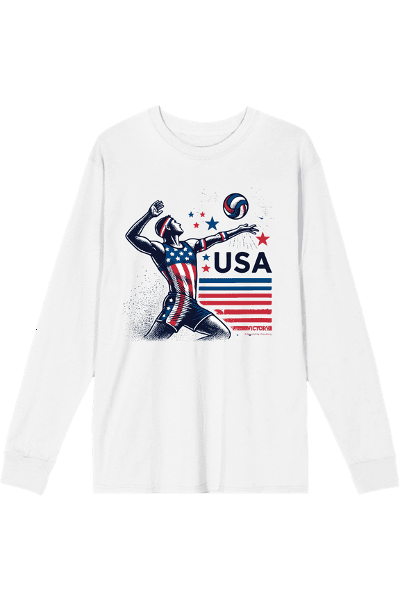 USA Volleyball Adult White Crew Neck Long Sleeve Tee-XXL