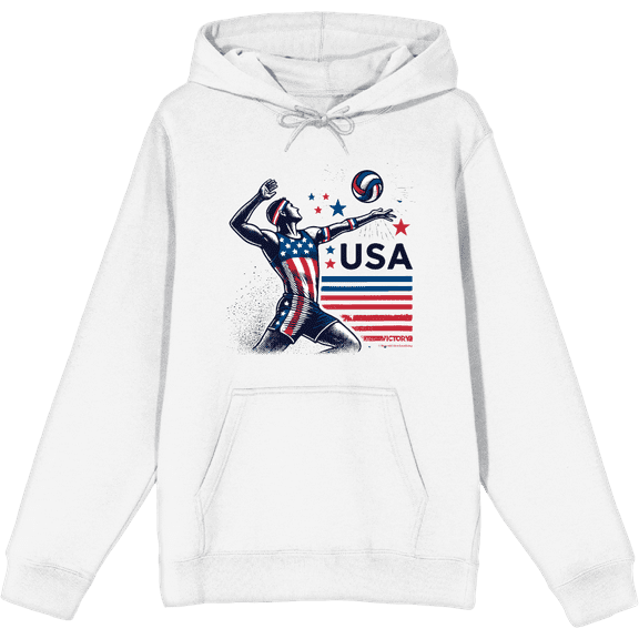 USA Volleyball Adult White Long Sleeve Hoodie-Large