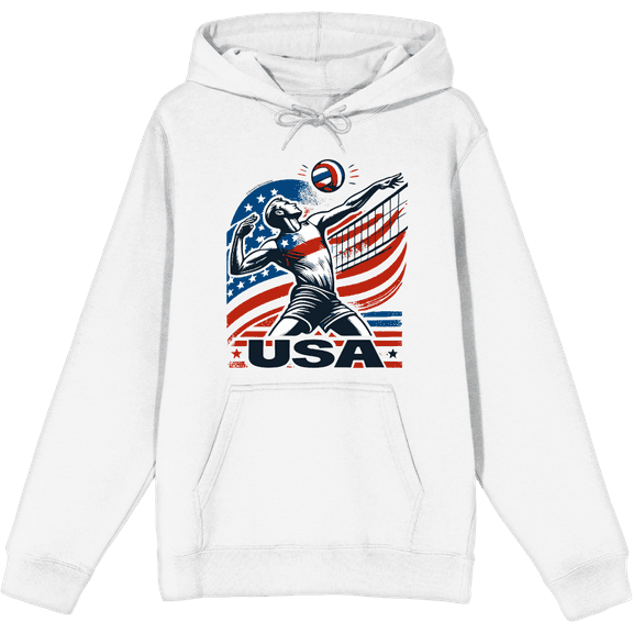 USA Volleyball Adult White Long Sleeve Hoodie-Medium