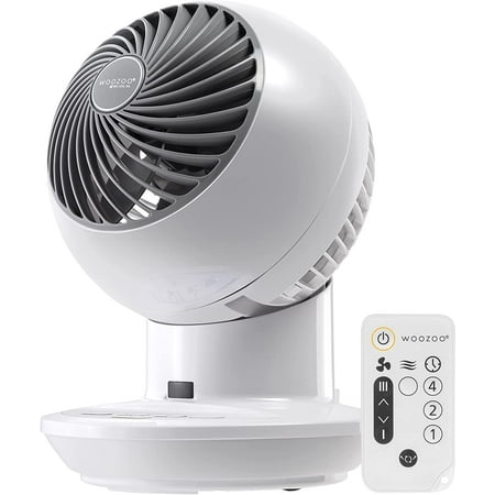 USA WOOZOO Air Circulator Fan with Remote, Oscillation, 3 Speeds, 52ft Max Air Distance, Adjustable Tilt, Low Noise Motor, Small Fan for Bedroom, Office, Dorm, White-wpp