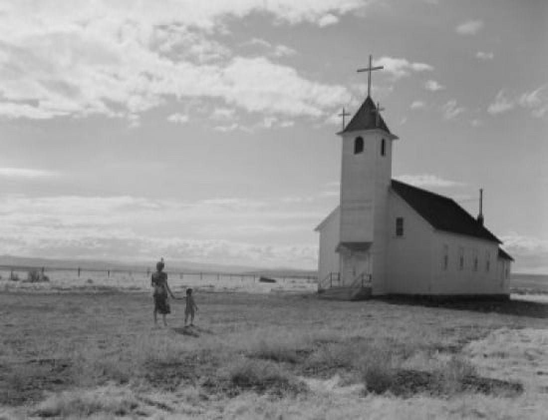 USA Washington Burke mother and son in front of Catholic church in fields Canvas Art - (24 x 36)