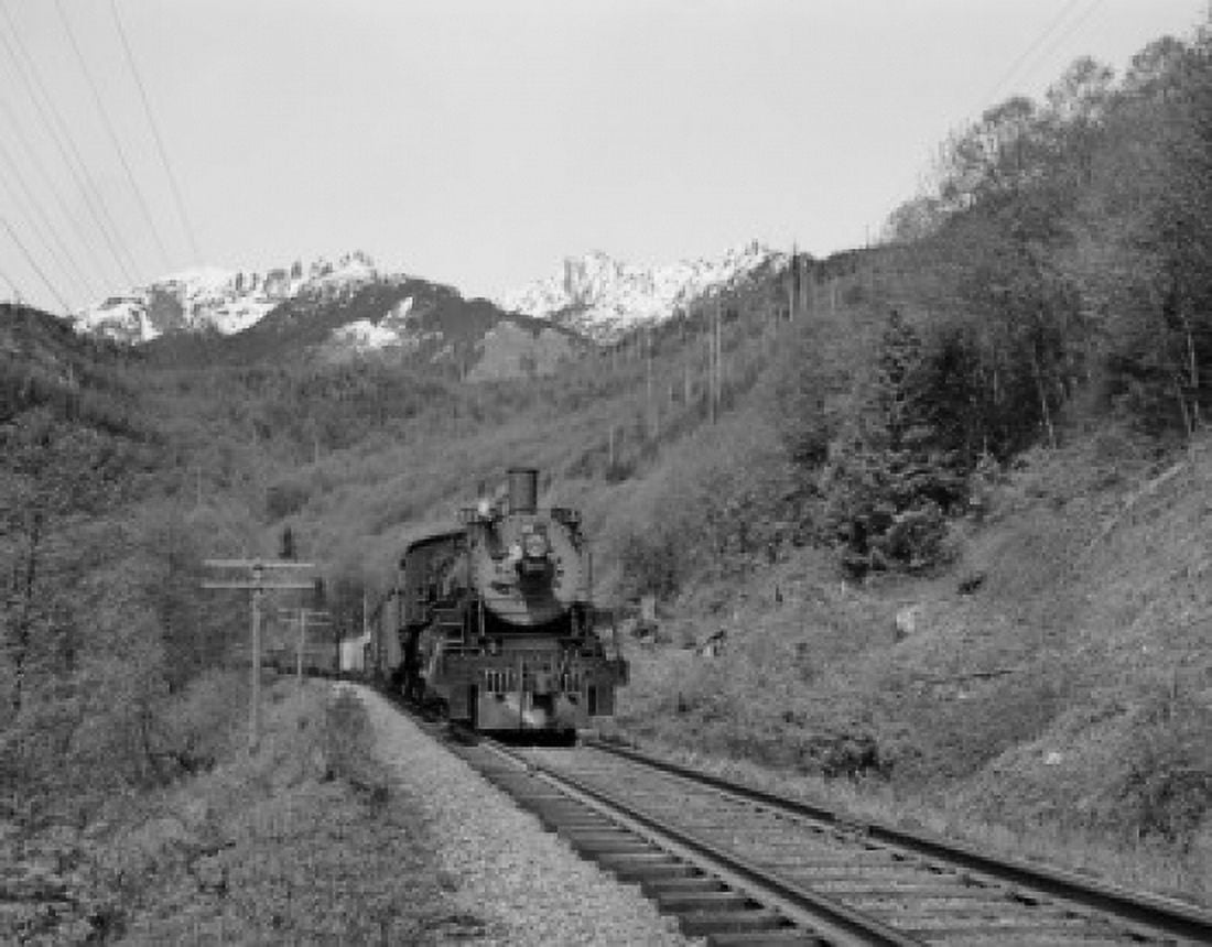 USA Washington Cascade Mountains freight train Canvas Art - (24 x 36)