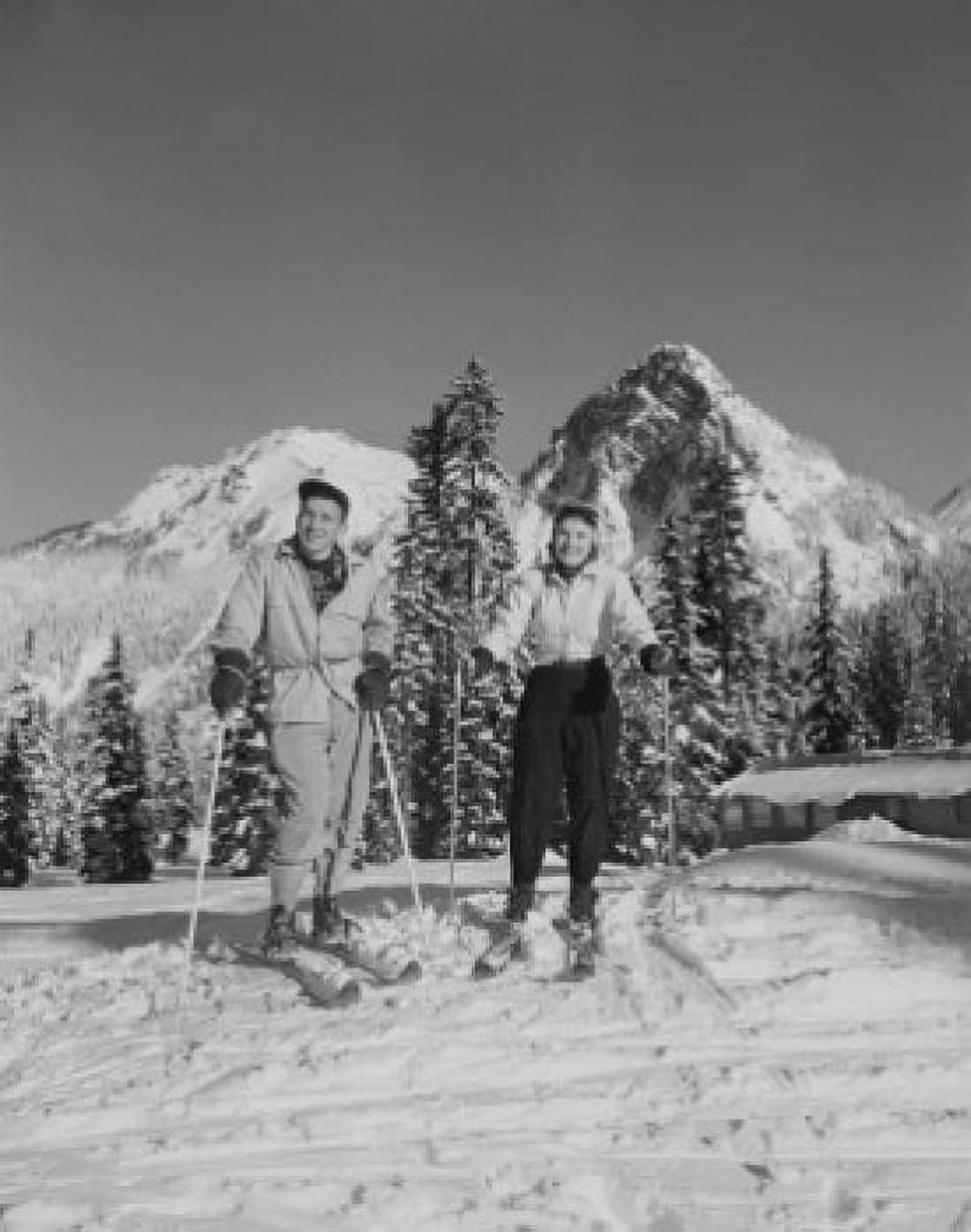 USA Washington Cascade Mountains young couple on skis Canvas Art - (24 x 36)